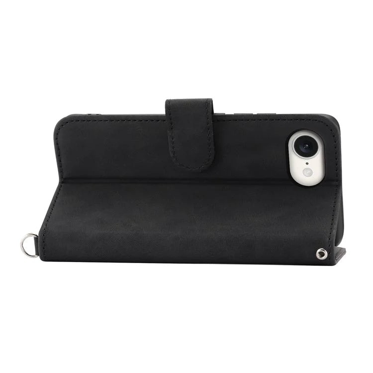 For iPhone SE (2024) Leather Case Multiple Card Slots Phone Cover with 2 Straps