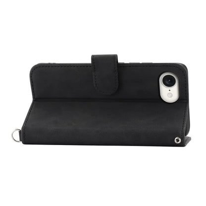 For iPhone SE (2024) Leather Case Multiple Card Slots Phone Cover with 2 Straps