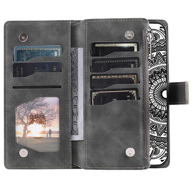 Style 006 For Xiaomi 14T Phone Case Mandala Flower Pattern PU Leather Zipper Wallet Stand Cover