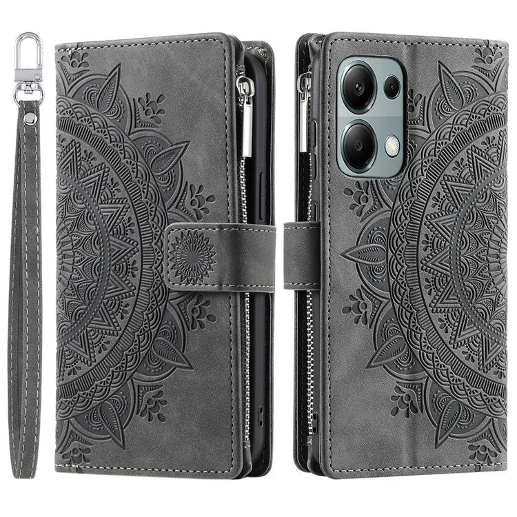 Style 006 For Xiaomi 14T Phone Case Mandala Flower Pattern PU Leather Zipper Wallet Stand Cover