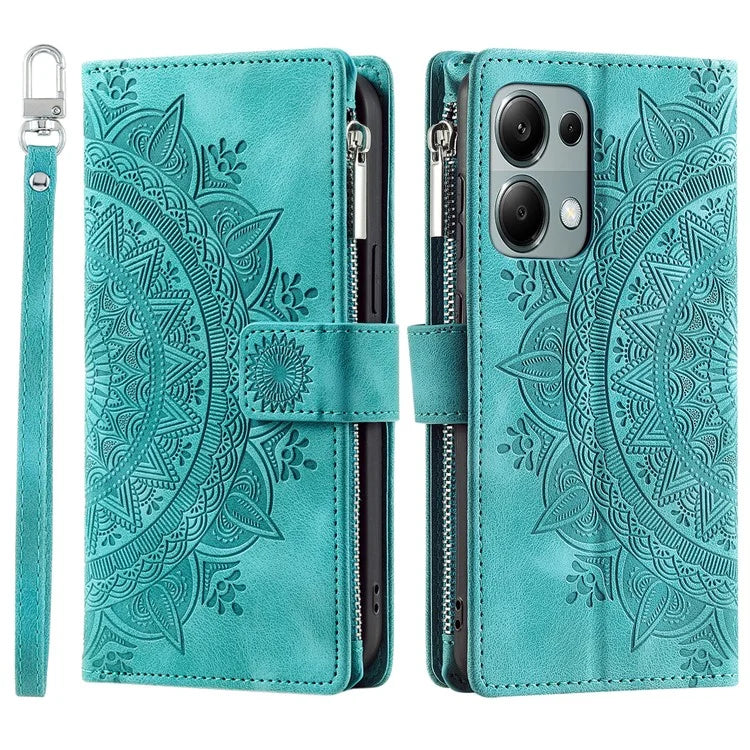 Style 006 For Xiaomi 14T Phone Case Mandala Flower Pattern PU Leather Zipper Wallet Stand Cover