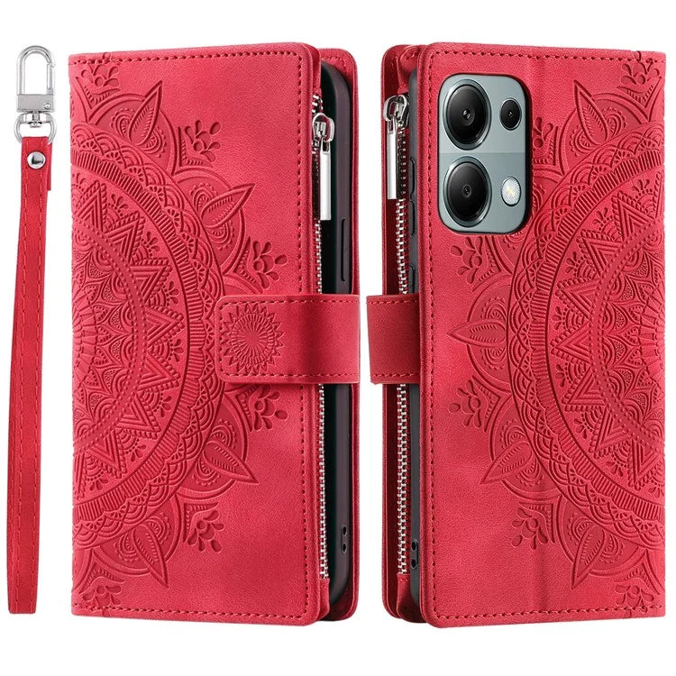 Style 006 For Xiaomi 14T Phone Case Mandala Flower Pattern PU Leather Zipper Wallet Stand Cover