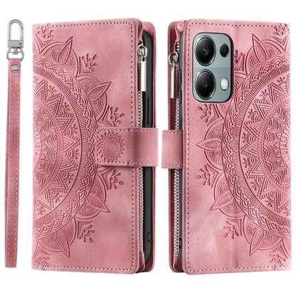 Style 006 For Xiaomi 14T Phone Case Mandala Flower Pattern PU Leather Zipper Wallet Stand Cover