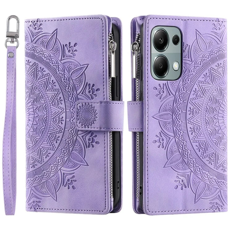 Style 006 For Xiaomi 14T Phone Case Mandala Flower Pattern PU Leather Zipper Wallet Stand Cover