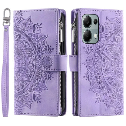 Style 006 For Xiaomi 14T Phone Case Mandala Flower Pattern PU Leather Zipper Wallet Stand Cover