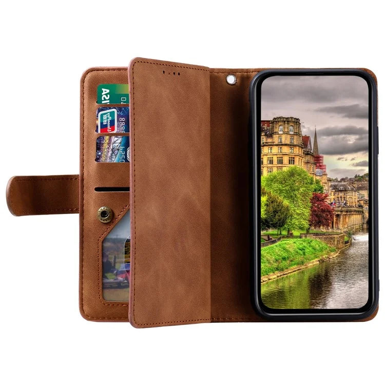 For Xiaomi Redmi 14C 4G Case Zipper Pocket PU Leather Phone Cover with 9 Card Slots