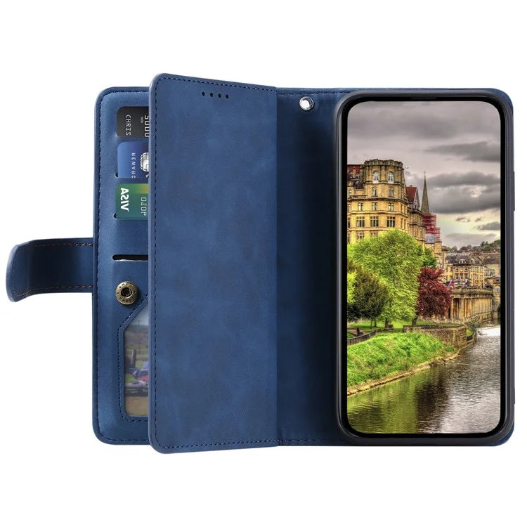 For Xiaomi Redmi 14C 4G Case Zipper Pocket PU Leather Phone Cover with 9 Card Slots