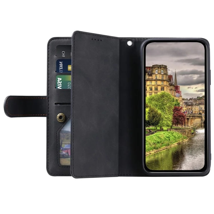 For Xiaomi Redmi 14C 4G Case Zipper Pocket PU Leather Phone Cover with 9 Card Slots