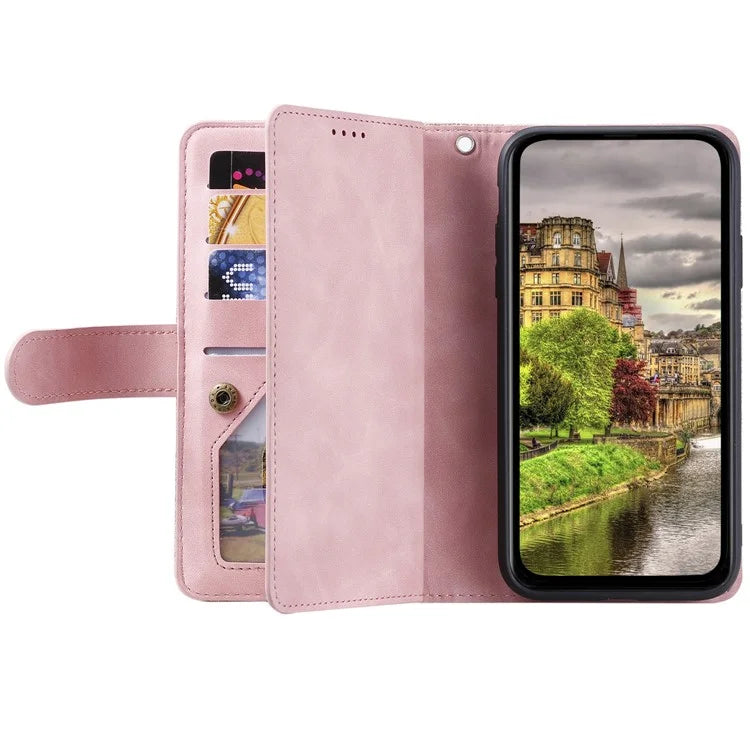 For Xiaomi Redmi 14C 4G Case Zipper Pocket PU Leather Phone Cover with 9 Card Slots