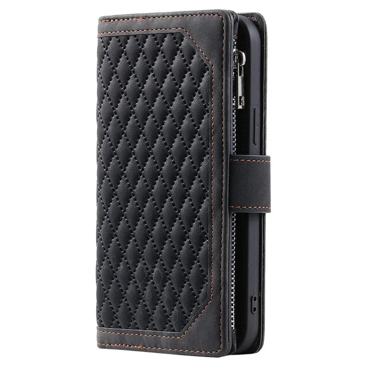 Style 005 For Xiaomi Redmi 14C 4G Zipper Wallet Case Rhombus Stitching Line PU Leather Phone Cover