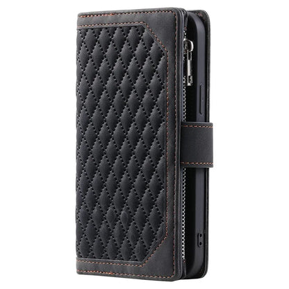 Style 005 For Xiaomi Redmi 14C 4G Zipper Wallet Case Rhombus Stitching Line PU Leather Phone Cover
