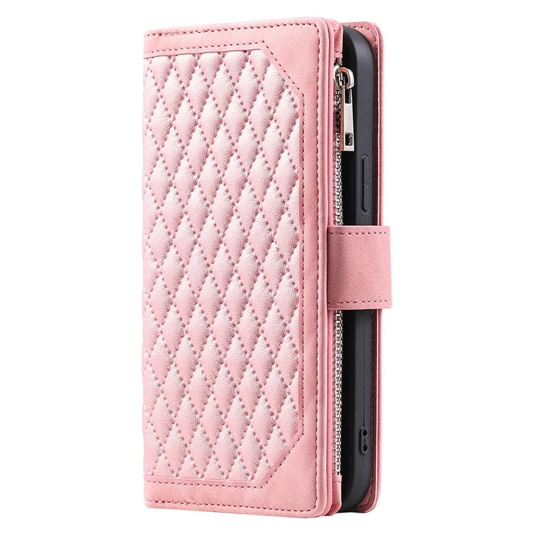 Style 005 For Xiaomi Redmi 14C 4G Zipper Wallet Case Rhombus Stitching Line PU Leather Phone Cover