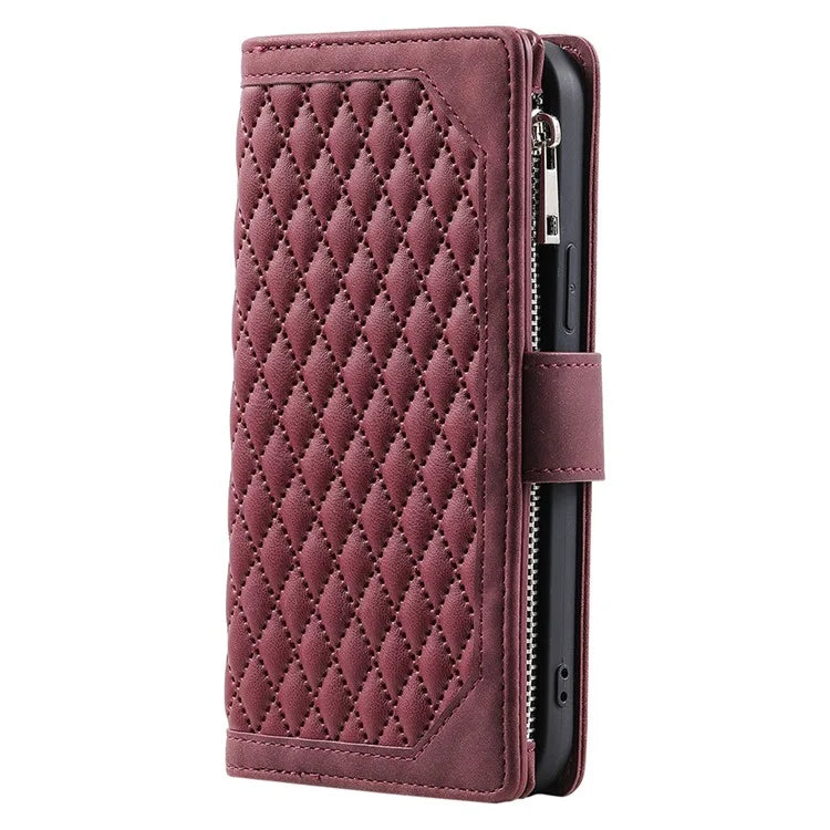 Style 005 For Xiaomi Redmi 14C 4G Zipper Wallet Case Rhombus Stitching Line PU Leather Phone Cover