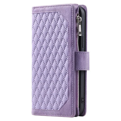 Style 005 For Xiaomi Redmi 14C 4G Zipper Wallet Case Rhombus Stitching Line PU Leather Phone Cover