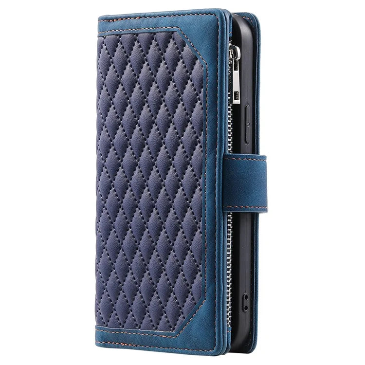Style 005 For Xiaomi Redmi 14C 4G Zipper Wallet Case Rhombus Stitching Line PU Leather Phone Cover