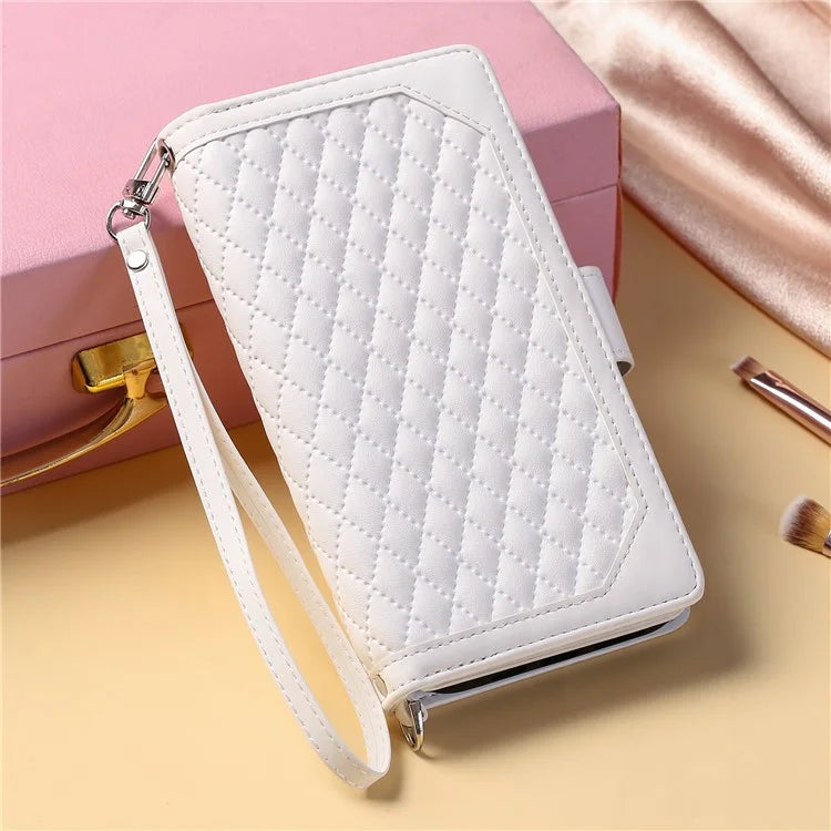 Style 005 For Xiaomi Redmi 14C 4G Zipper Wallet Case Rhombus Stitching Line PU Leather Phone Cover