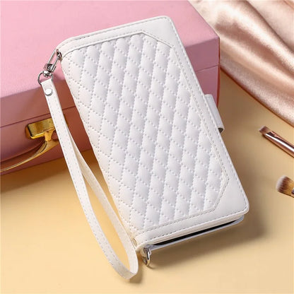 Style 005 For Xiaomi Redmi 14C 4G Zipper Wallet Case Rhombus Stitching Line PU Leather Phone Cover