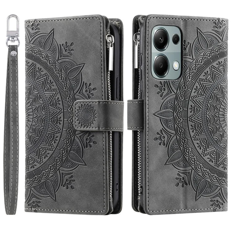 Style 006 For Xiaomi Redmi 14C 4G Case Mandala Flower Pattern PU Leather Zipper Wallet Phone Cover