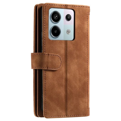 For Xiaomi 14T Phone Case Zipper Pocket 9 Card Slots PU Leather Flip Cover