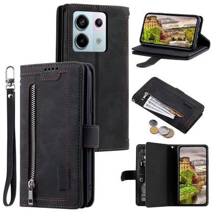 For Xiaomi 14T Phone Case Zipper Pocket 9 Card Slots PU Leather Flip Cover