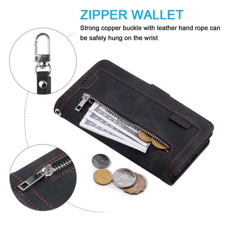 For Xiaomi 14T Phone Case Zipper Pocket 9 Card Slots PU Leather Flip Cover