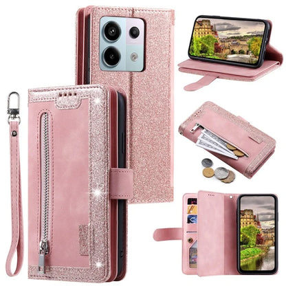 For Xiaomi 14T Phone Case Zipper Pocket 9 Card Slots PU Leather Flip Cover