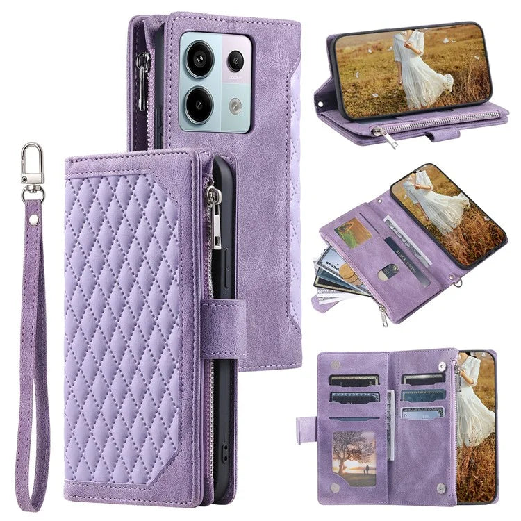 Style 005 For Xiaomi 14T Phone Case Rhombus Stitching Line PU Leather Wallet Cover