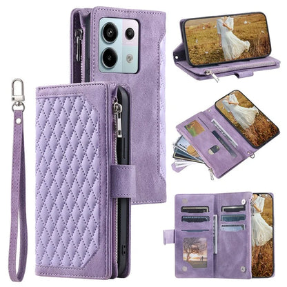Style 005 For Xiaomi 14T Phone Case Rhombus Stitching Line PU Leather Wallet Cover