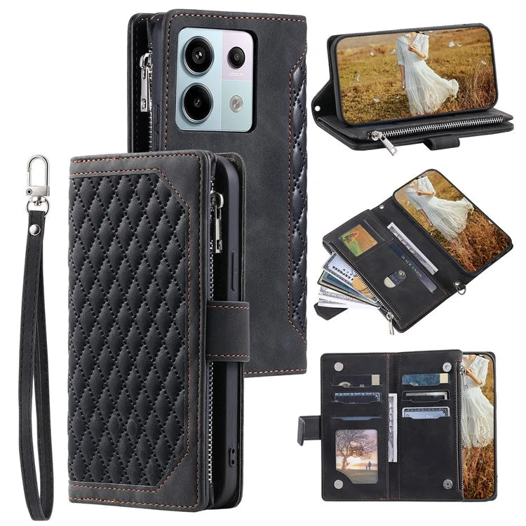 Style 005 For Xiaomi 14T Phone Case Rhombus Stitching Line PU Leather Wallet Cover