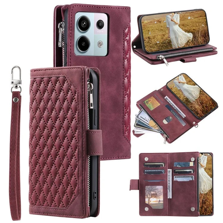 Style 005 For Xiaomi 14T Phone Case Rhombus Stitching Line PU Leather Wallet Cover