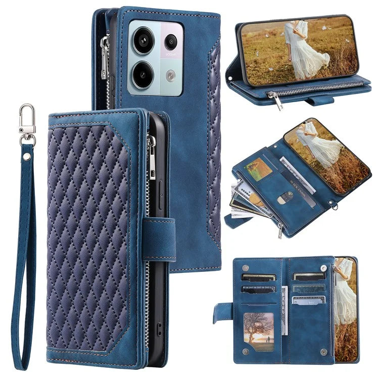 Style 005 For Xiaomi 14T Phone Case Rhombus Stitching Line PU Leather Wallet Cover