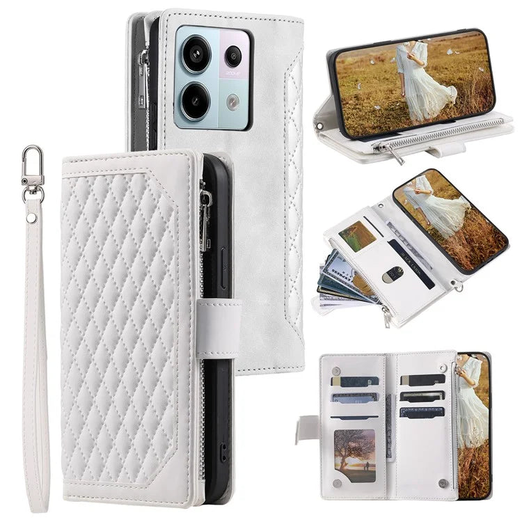 Style 005 For Xiaomi 14T Phone Case Rhombus Stitching Line PU Leather Wallet Cover