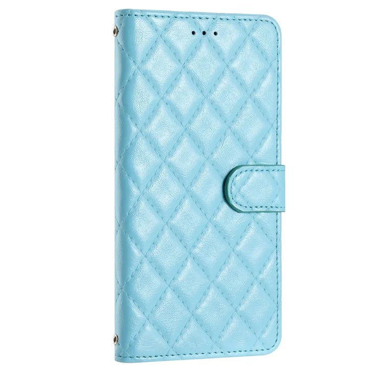 For Samsung Galaxy S24 FE Case Rhombus Pattern Leather Wallet Phone Cover with Strap