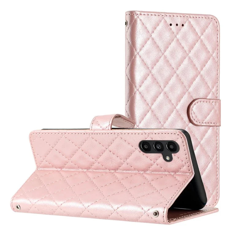 For Samsung Galaxy S24 FE Case Rhombus Pattern Leather Wallet Phone Cover with Strap