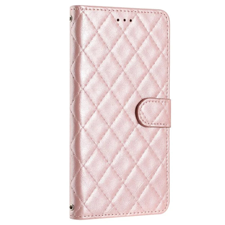 For Samsung Galaxy S24 FE Case Rhombus Pattern Leather Wallet Phone Cover with Strap