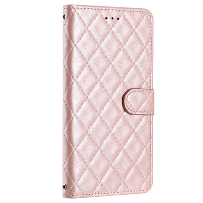 For Samsung Galaxy S24 FE Case Rhombus Pattern Leather Wallet Phone Cover with Strap