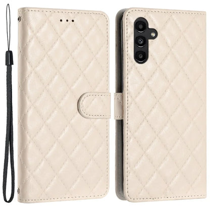 For Samsung Galaxy S24 FE Case Rhombus Pattern Leather Wallet Phone Cover with Strap