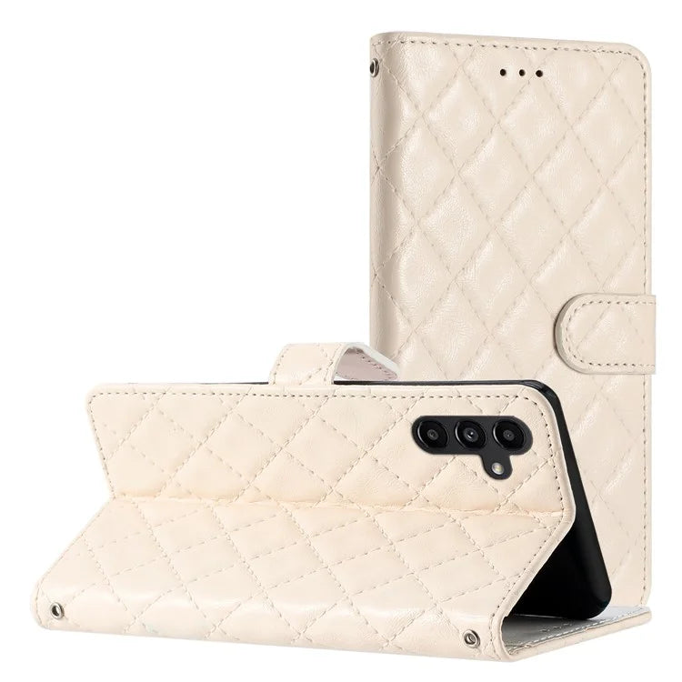 For Samsung Galaxy S24 FE Case Rhombus Pattern Leather Wallet Phone Cover with Strap