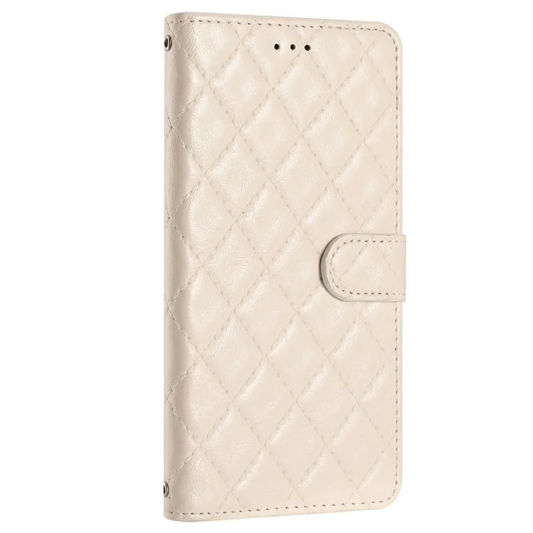 For Samsung Galaxy S24 FE Case Rhombus Pattern Leather Wallet Phone Cover with Strap