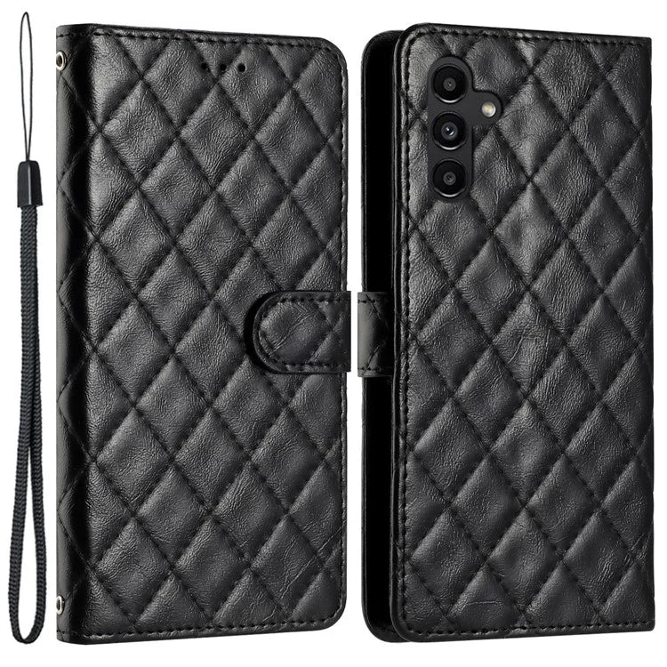 For Samsung Galaxy S24 FE Case Rhombus Pattern Leather Wallet Phone Cover with Strap