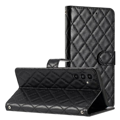 For Samsung Galaxy S24 FE Case Rhombus Pattern Leather Wallet Phone Cover with Strap