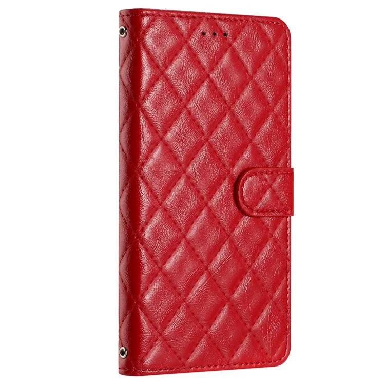 For Samsung Galaxy S24 FE Case Rhombus Pattern Leather Wallet Phone Cover with Strap