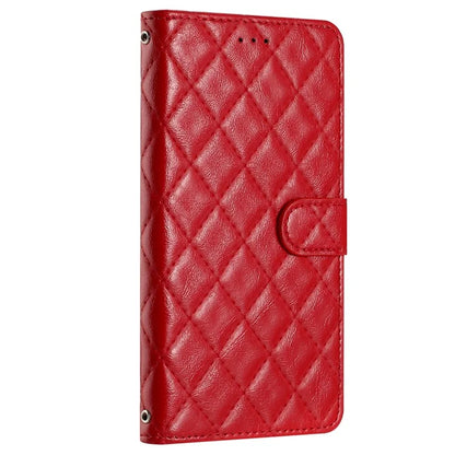 For Samsung Galaxy S24 FE Case Rhombus Pattern Leather Wallet Phone Cover with Strap