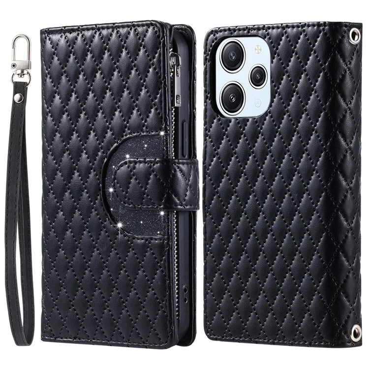 Style 012 for Xiaomi Redmi 13 5G / 13 4G Case Zipper Pocket PU Leather Rhombus Phone Cover