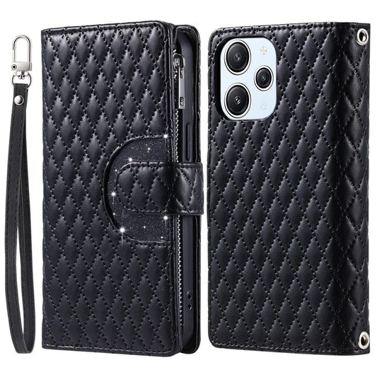 Style 012 for Xiaomi Redmi 13 5G / 13 4G Case Zipper Pocket PU Leather Rhombus Phone Cover