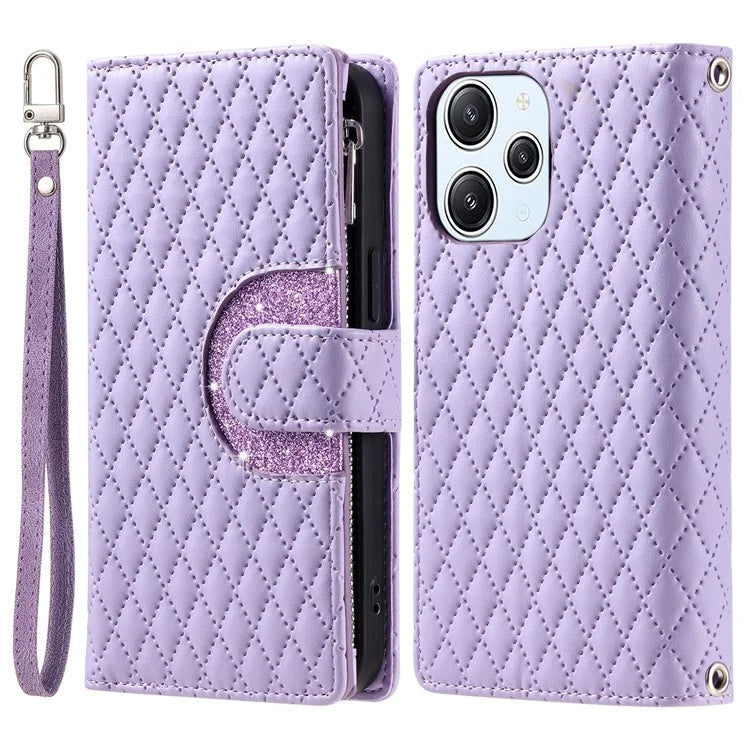 Style 012 for Xiaomi Redmi 13 5G / 13 4G Case Zipper Pocket PU Leather Rhombus Phone Cover