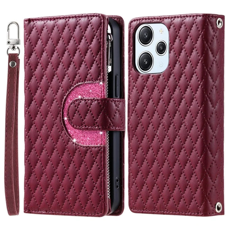 Style 012 for Xiaomi Redmi 13 5G / 13 4G Case Zipper Pocket PU Leather Rhombus Phone Cover