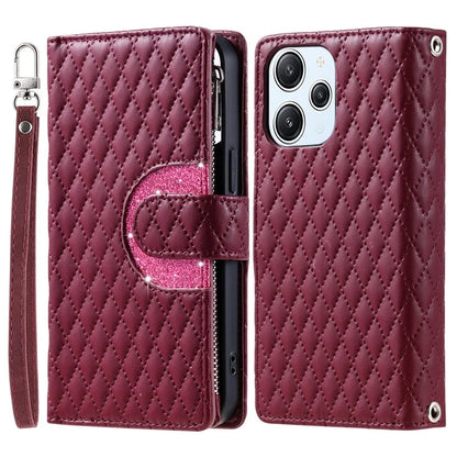 Style 012 for Xiaomi Redmi 13 5G / 13 4G Case Zipper Pocket PU Leather Rhombus Phone Cover