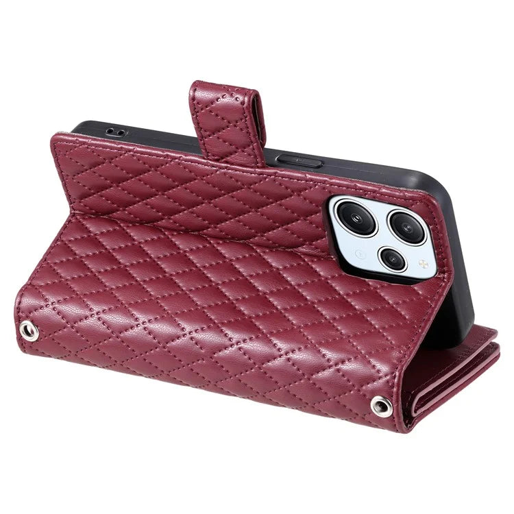 Style 012 for Xiaomi Redmi 13 5G / 13 4G Case Zipper Pocket PU Leather Rhombus Phone Cover