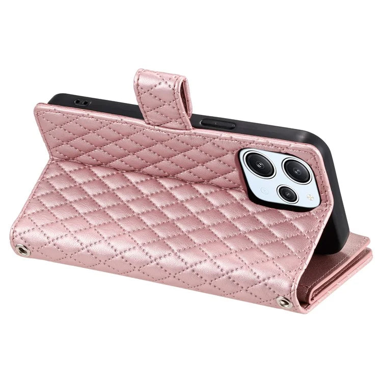 Style 012 for Xiaomi Redmi 13 5G / 13 4G Case Zipper Pocket PU Leather Rhombus Phone Cover